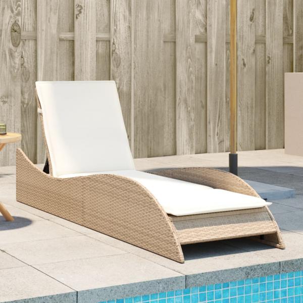 ARDEBO.de - Sonnenliege mit Auflage Beige 60x205x73 cm Poly Rattan