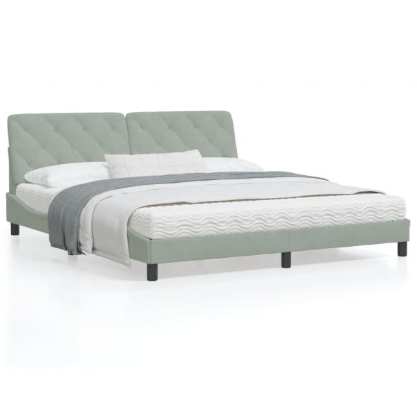 ARDEBO.de - Bett mit Matratze Hellgrau 180x200 cm Samt