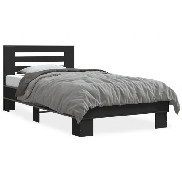 ARDEBO.de - Bettgestell Schwarz 75x190 cm Holzwerkstoff und Metall