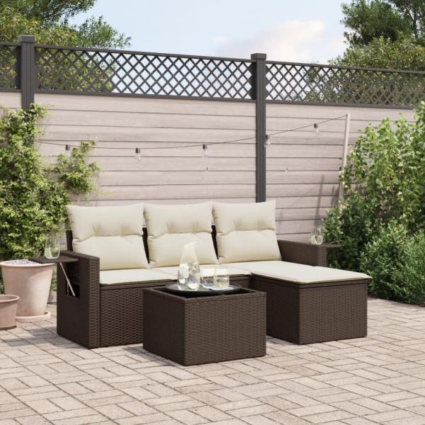 ARDEBO.de - 4-tlg. Garten-Sofagarnitur mit Kissen Braun Poly Rattan