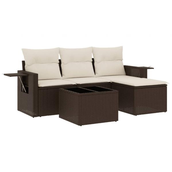 4-tlg. Garten-Sofagarnitur mit Kissen Braun Poly Rattan