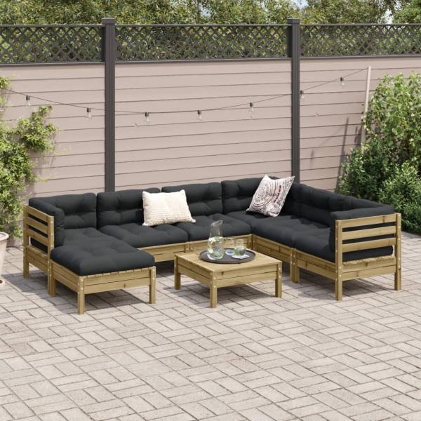 8-tlg. Garten-Sofagarnitur mit Kissen Kiefernholz Imprägniert