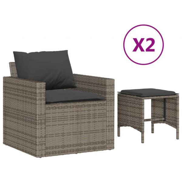 4-tlg. Garten-Sofagarnitur mit Kissen Grau Poly Rattan