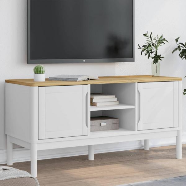 ARDEBO.de - TV-Schrank FLORO Weiß 114x43x55 cm Massivholz Kiefer