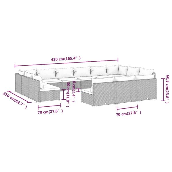 13-tlg. Garten-Lounge-Set mit Kissen Schwarz Poly Rattan
