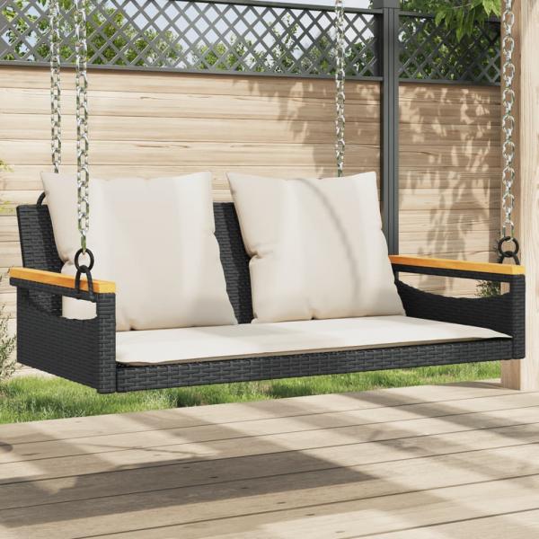 ARDEBO.de - Hängebank mit Kissen Schwarz 109x62x40 cm Poly Rattan