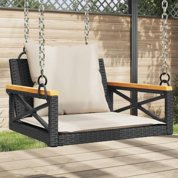 ARDEBO.de - Hängesessel mit Kissen Schwarz 63x62x40 cm Poly Rattan