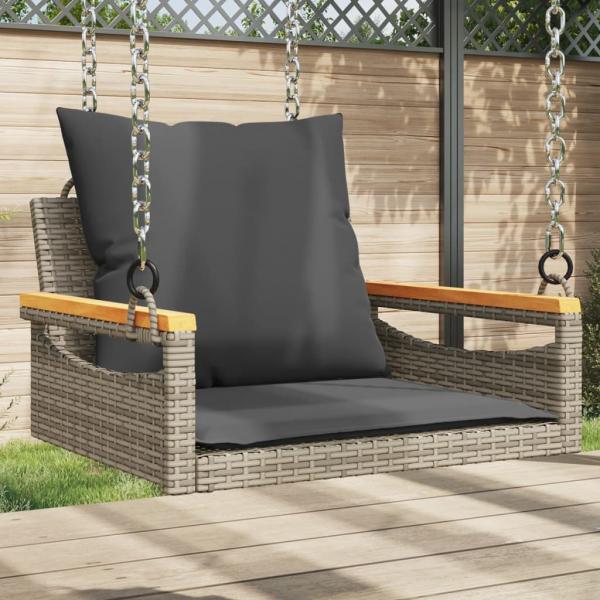 ARDEBO.de - Hängesessel mit Kissen Grau 63x62x40 cm Poly Rattan
