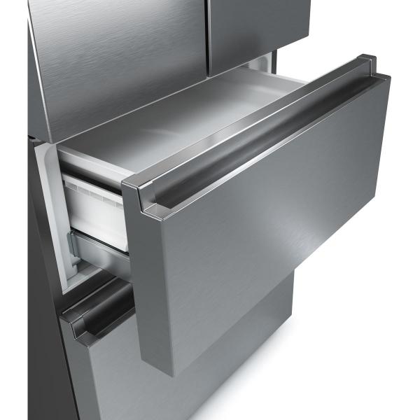 Hisense RF632N4WIE Side-by-Side Kombination, 70cm breit, 485L, NoFrost, CrispZone, Wasserspender, Wassertank, Eiswürfelbehälter, SuperCool, Edelstahloptik