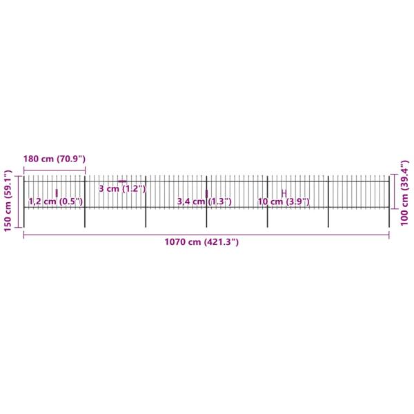 Gartenzaun mit Speerspitzen Stahl 10,2 x 1 m Schwarz