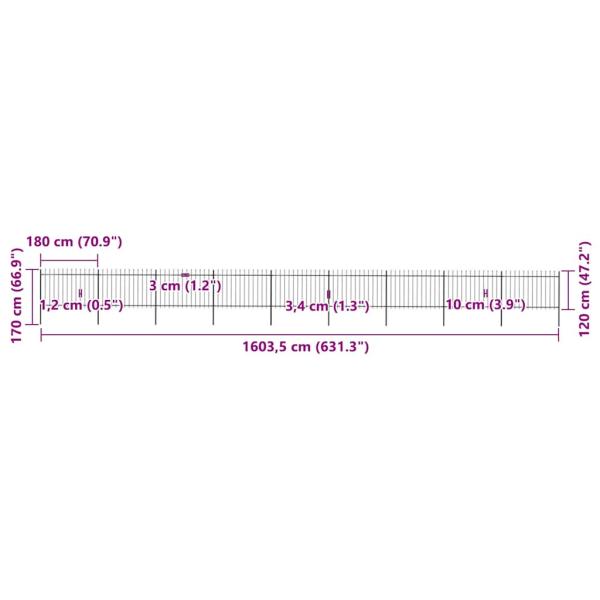 Gartenzaun mit Speerspitzen Stahl 15,3 x 1,2 m Schwarz