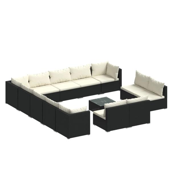 14-tlg. Garten-Lounge-Set mit Kissen Schwarz Poly Rattan