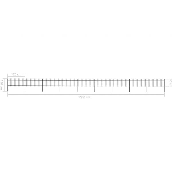 Gartenzaun mit Speerspitzen Stahl 15,3 x 0,8 m Schwarz