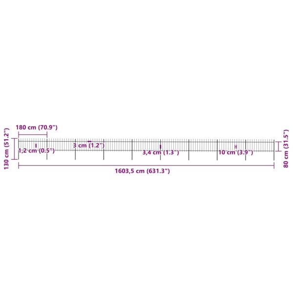 Gartenzaun mit Speerspitzen Stahl 15,3 x 0,8 m Schwarz