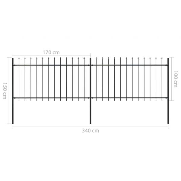 Gartenzaun mit Speerspitzen Stahl 3,4 x 1 m Schwarz