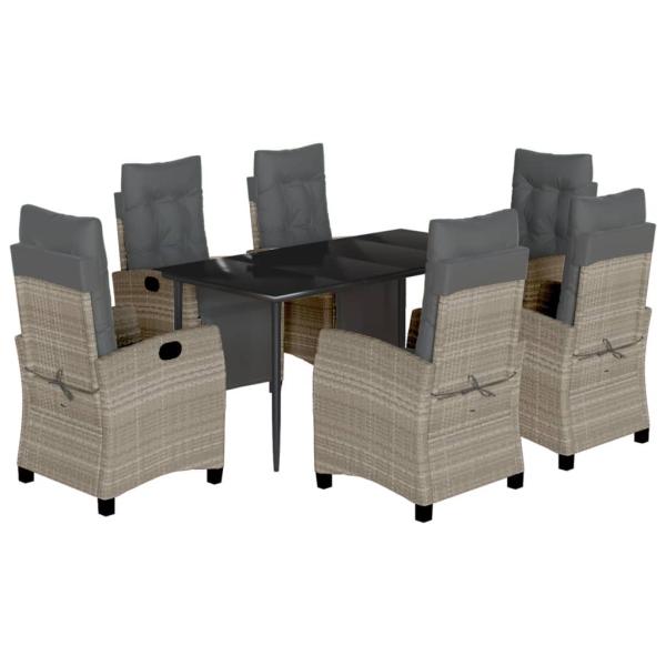 7-tlg. Garten-Essgruppe mit Kissen Hellgrau Poly Rattan
