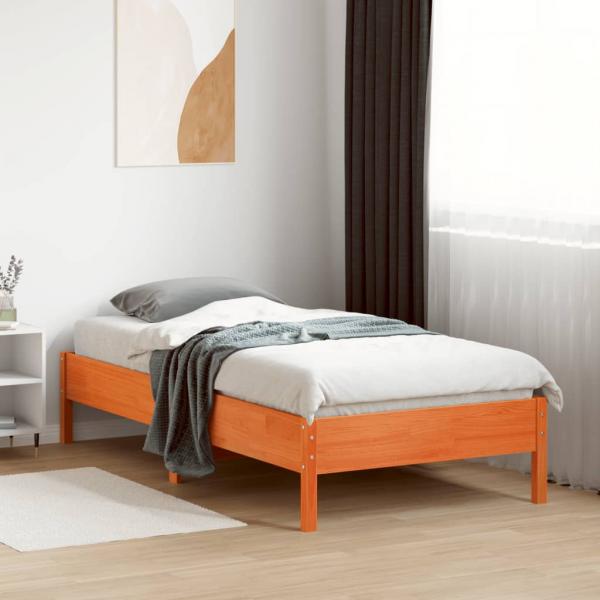 Massivholzbett ohne Matratze Wachsbraun 90x190 cm Kiefernholz