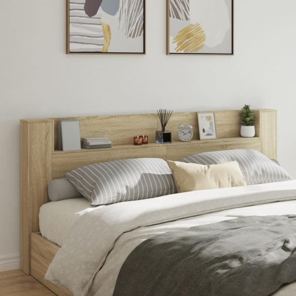 ARDEBO.de - LED-Kopfteil mit Ablagen Sonoma-Eiche 220x16,5x103,5 cm
