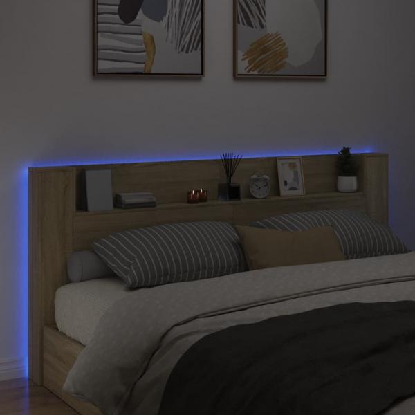 LED-Kopfteil mit Ablagen Sonoma-Eiche 220x16,5x103,5 cm