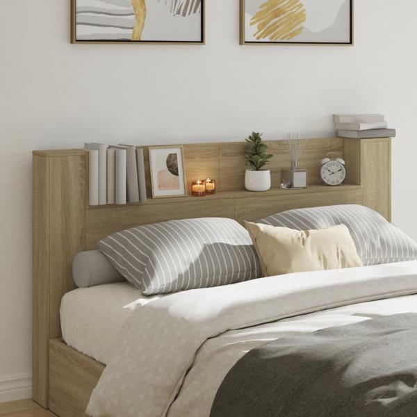 ARDEBO.de - LED-Kopfteil mit Ablagen Sonoma-Eiche 180x16,5x103,5 cm