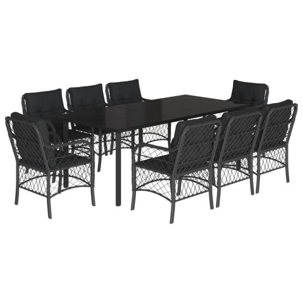 9-tlg. Garten-Essgruppe mit Kissen Schwarz Poly Rattan