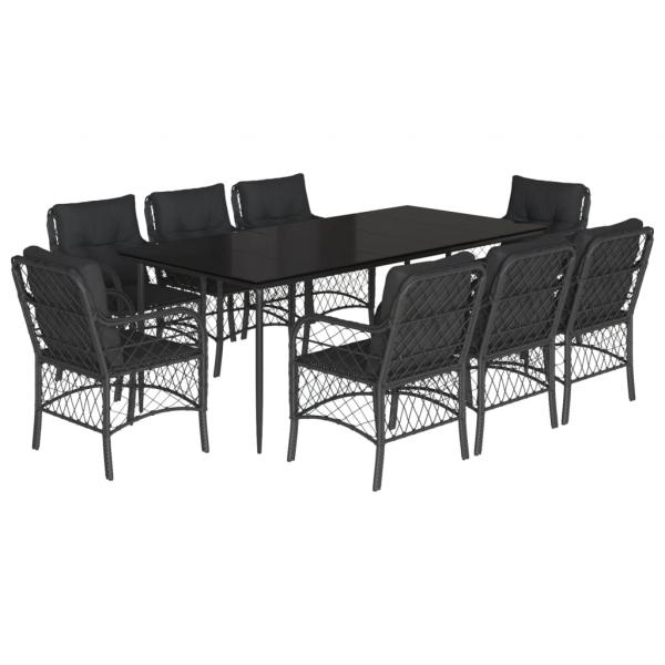 9-tlg. Garten-Essgruppe mit Kissen Schwarz Poly Rattan