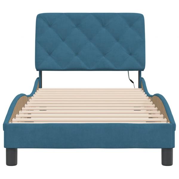Bettgestell mit LED-Leuchten Blau 90x190 cm Samt