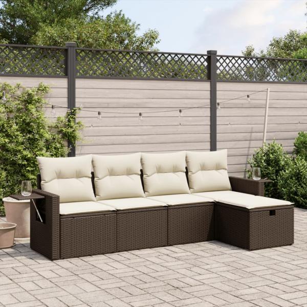 ARDEBO.de - 5-tlg. Garten-Sofagarnitur mit Kissen Braun Poly Rattan