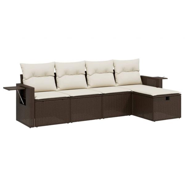 5-tlg. Garten-Sofagarnitur mit Kissen Braun Poly Rattan