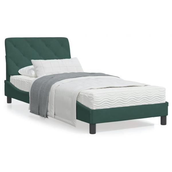ARDEBO.de - Bett mit Matratze Dunkelgrün 90x190 cm Samt