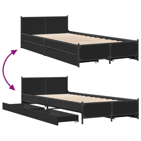 ARDEBO.de - Bettgestell mit Schubladen Schwarz 90x200 cm Holzwerkstoff