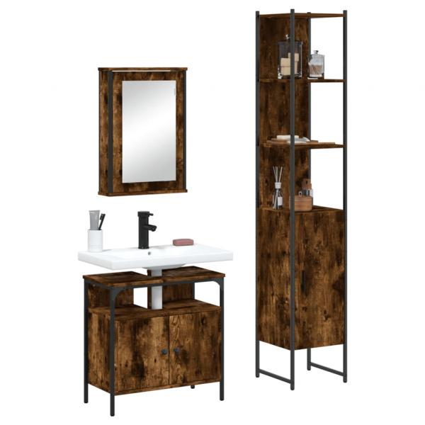 ARDEBO.de - 3-tlg. Badmöbel-Set Räuchereiche Holzwerkstoff