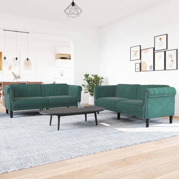 ARDEBO.de - 2-tlg. Sofagarnitur Dunkelgrün Samt