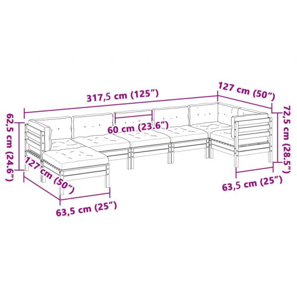7-tlg. Garten-Sofagarnitur mit Kissen Wachsbraun Kiefernholz
