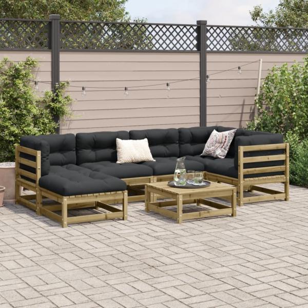 7-tlg. Garten-Sofagarnitur mit Kissen Kiefernholz Imprägniert