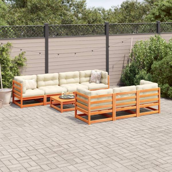 8-tlg. Garten-Sofagarnitur Wachsbraun Massivholz Kiefer