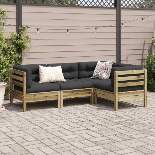 4-tlg. Garten-Sofagarnitur mit Kissen Kiefernholz Imprägniert