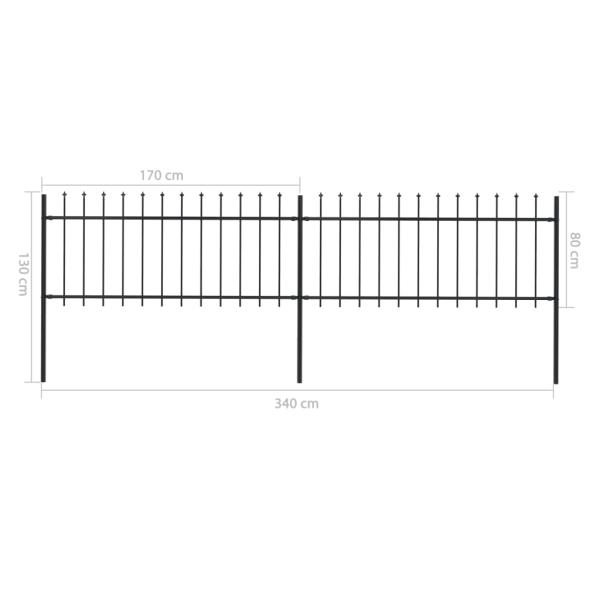 Gartenzaun mit Speerspitzen Stahl 3,4 x 0,8 m Schwarz