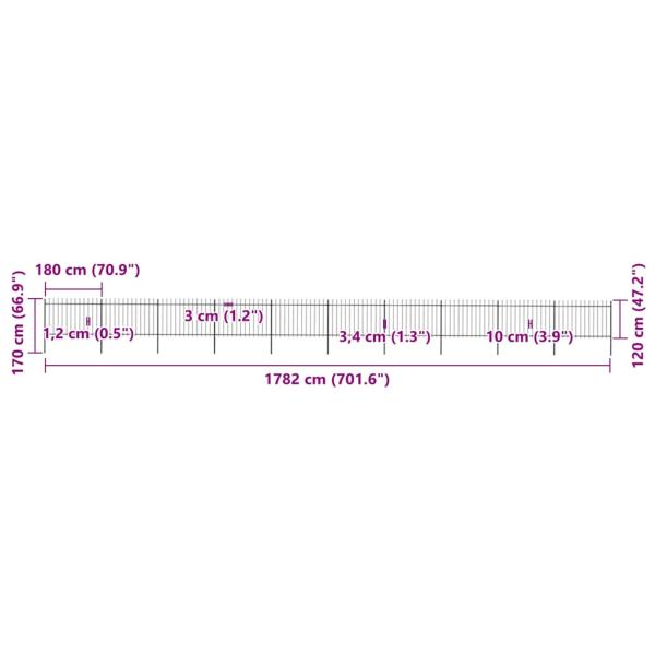 Gartenzaun mit Speerspitzen Stahl 17 x 1,2 m Schwarz