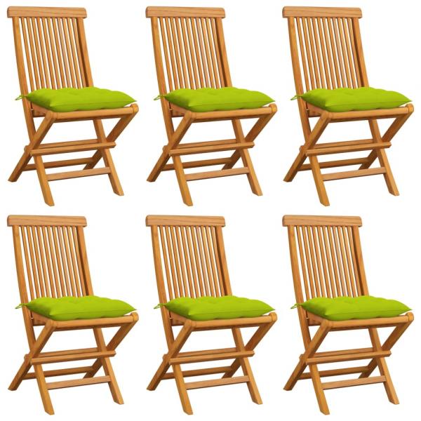 ARDEBO.de - Gartenstühle mit Hellgrünen Kissen 6 Stk. Massivholz Teak 