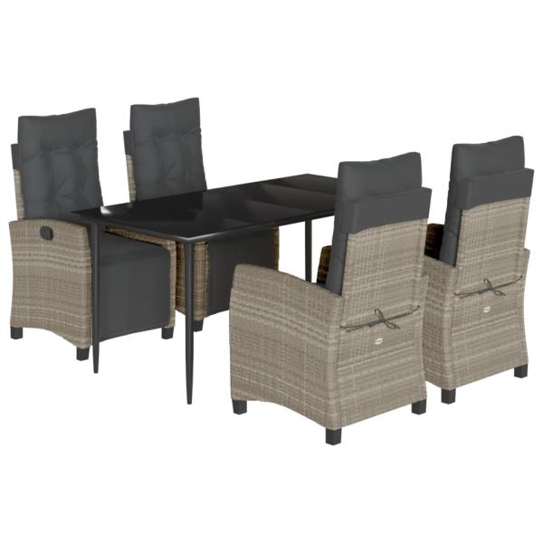 5-tlg. Garten-Essgruppe mit Kissen Hellgrau Poly Rattan