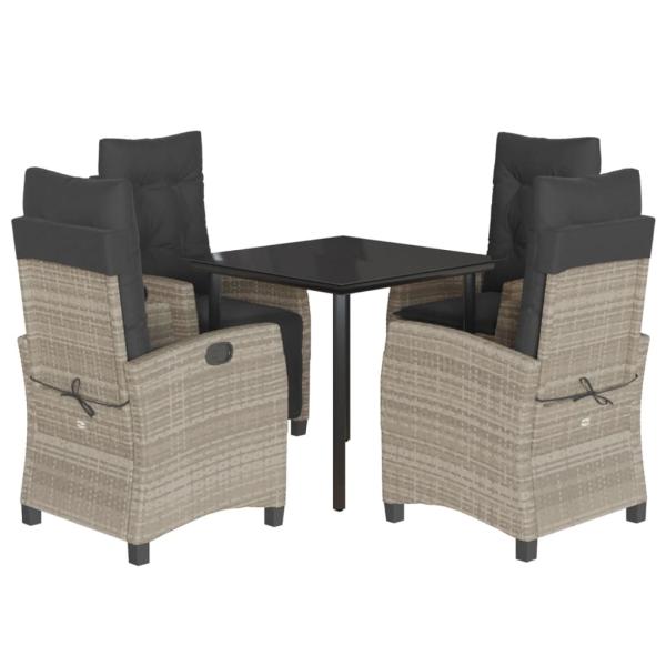 5-tlg. Garten-Essgruppe mit Kissen Hellgrau Poly Rattan