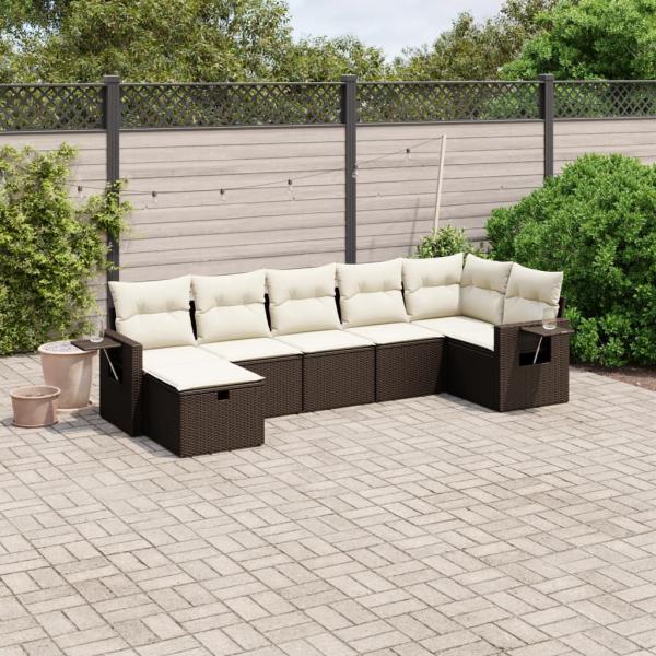 ARDEBO.de - 7-tlg. Garten-Sofagarnitur mit Kissen Braun Poly Rattan