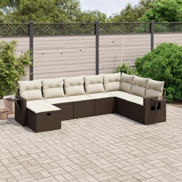 ARDEBO.de - 8-tlg. Garten-Sofagarnitur mit Kissen Braun Poly Rattan