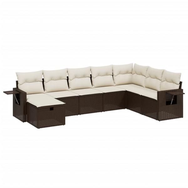 8-tlg. Garten-Sofagarnitur mit Kissen Braun Poly Rattan