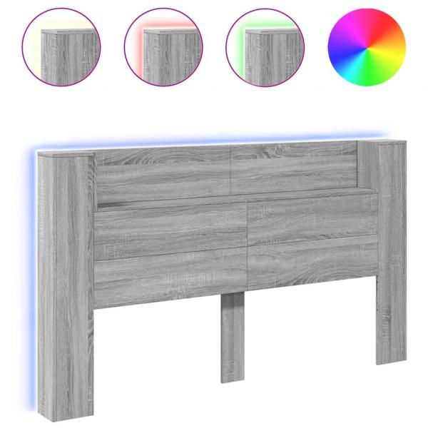 LED-Kopfteil mit Ablage Grau-Sonoma 180x16,5x103,5 cm