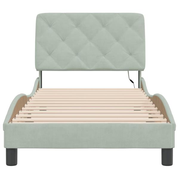 Bettgestell mit LED-Leuchten Hellgrau 80x200 cm Samt