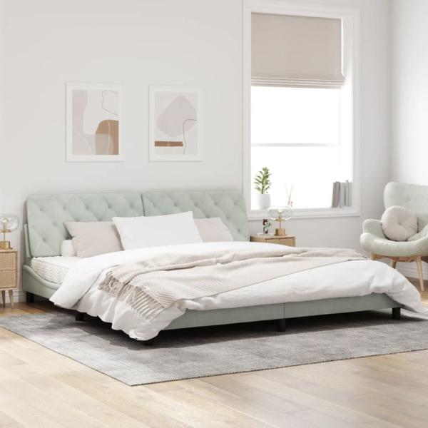 Bettgestell mit LED-Leuchten Hellgrau 200x200 cm Samt