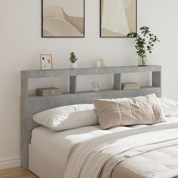 ARDEBO.de - LED-Kopfteil mit Ablage Betongrau 180x17x102 cm