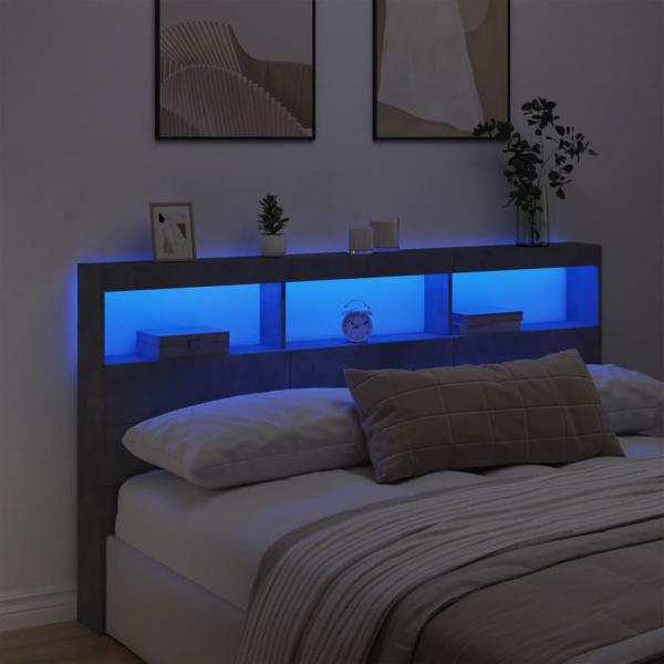 LED-Kopfteil mit Ablage Betongrau 180x17x102 cm